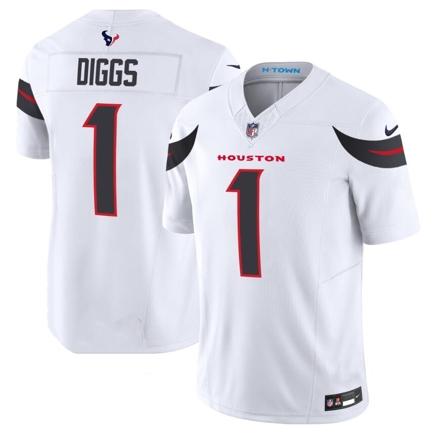 Men's Houston Texans #1 Stefon Diggs White 2024 Vapor F.U.S.E. Limited Football Stitched Jersey